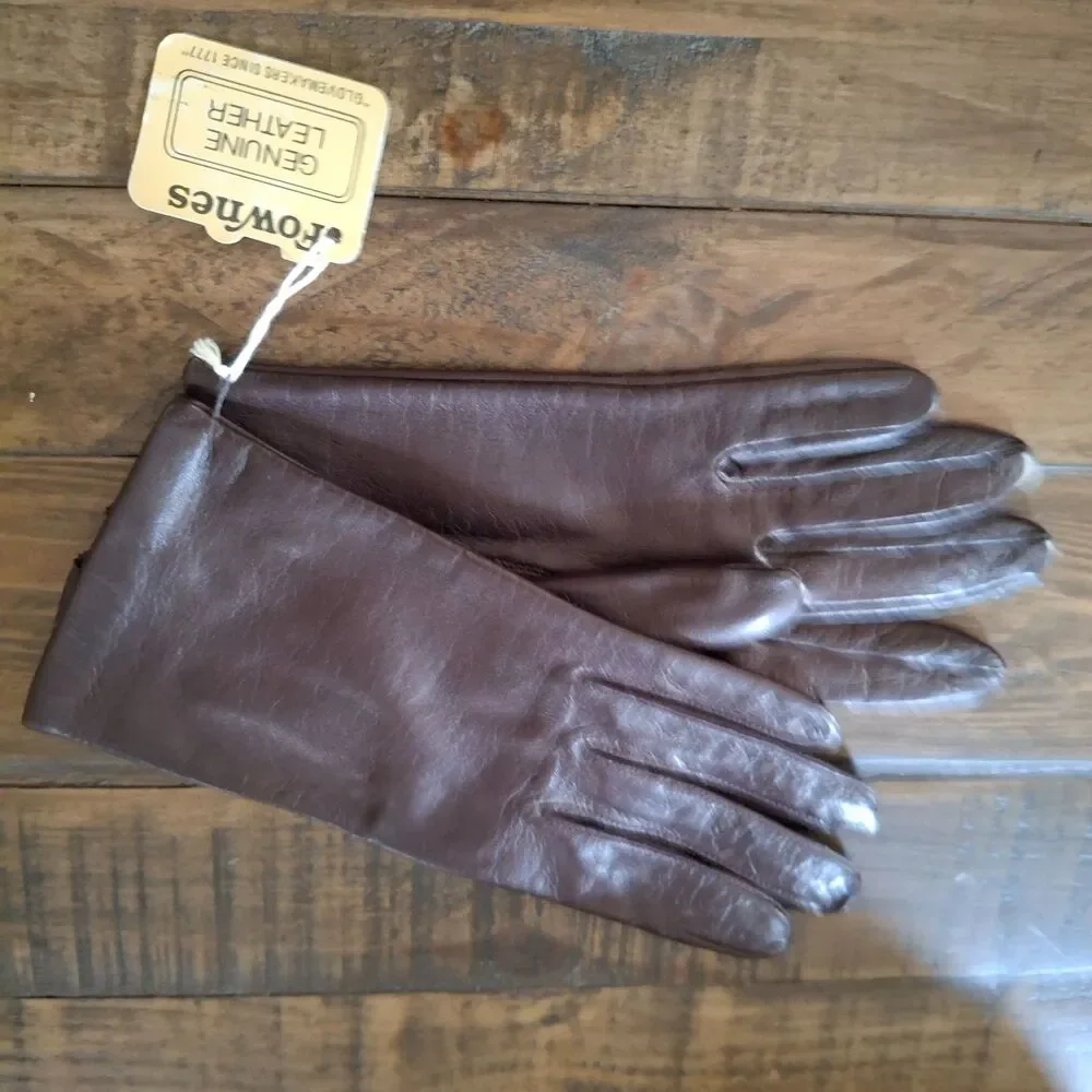 Fownes Womens Genuine Leather Gloves Size 8 Brown Original Tag Classic